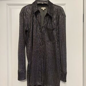 Metallic Sheer Button-Up Shirt